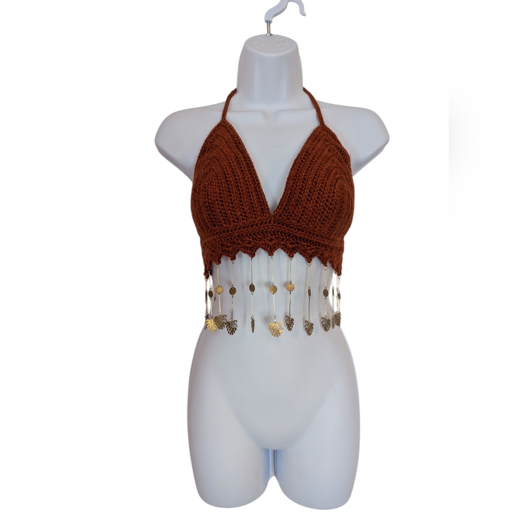 Copper and gold monstera crop top